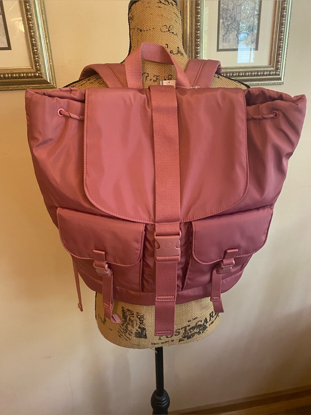 PINK Victoria's Secret Nylon Cargo Backpack Large Flap Drawstring NWT